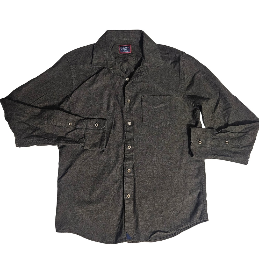 UNTUCKit Mens Medium Slim Fit Gray Flannel Cotton Long Sleeve Button Down Shirt